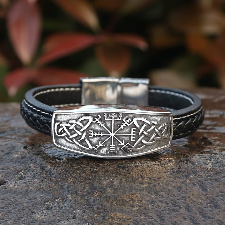 WorldNorse Klassisches Wikinger-Armband mit Vegvisir und Keltischer Knoten