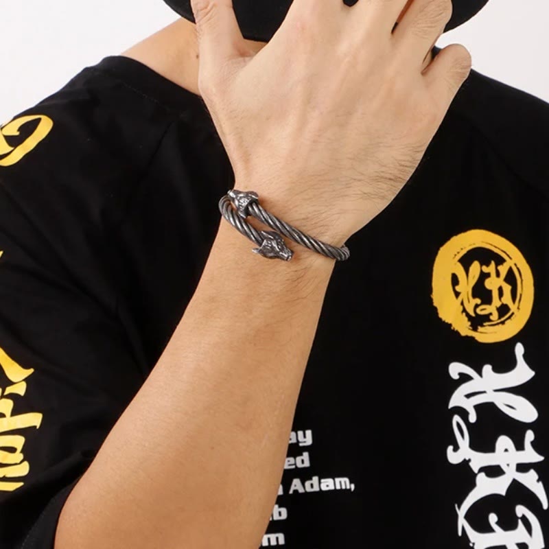 WorldNorse Wolf Gedrehtes offenes Armband