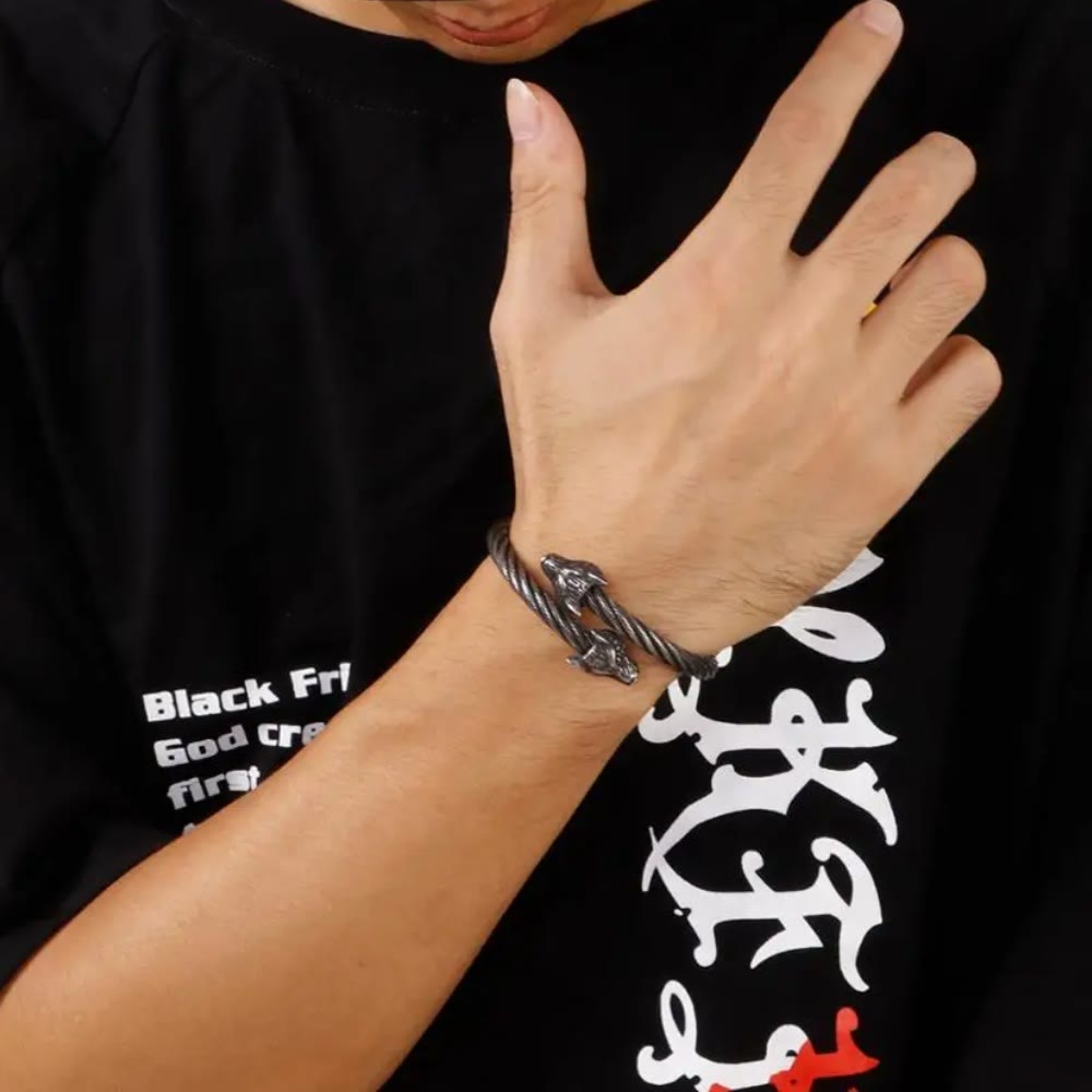 WorldNorse Wolf Gedrehtes offenes Armband