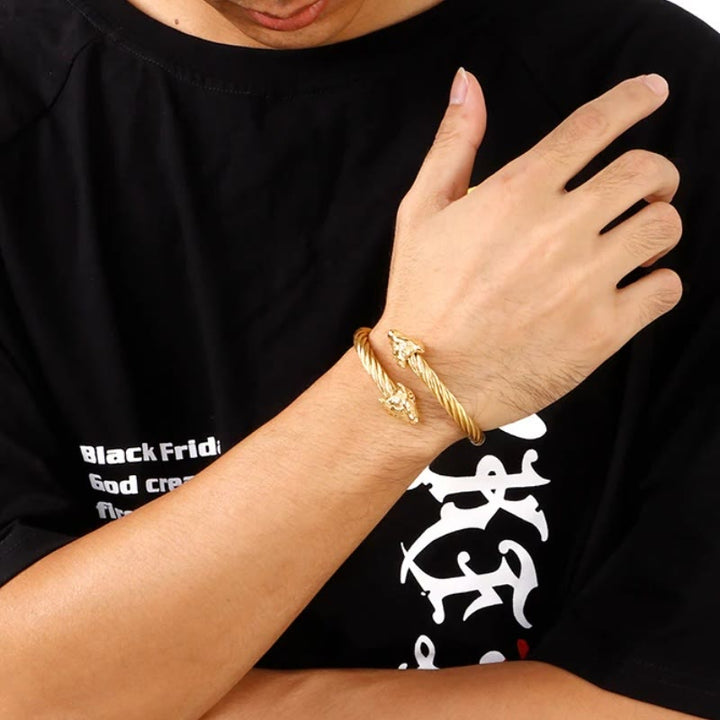 WorldNorse Wolf Gedrehtes offenes Armband