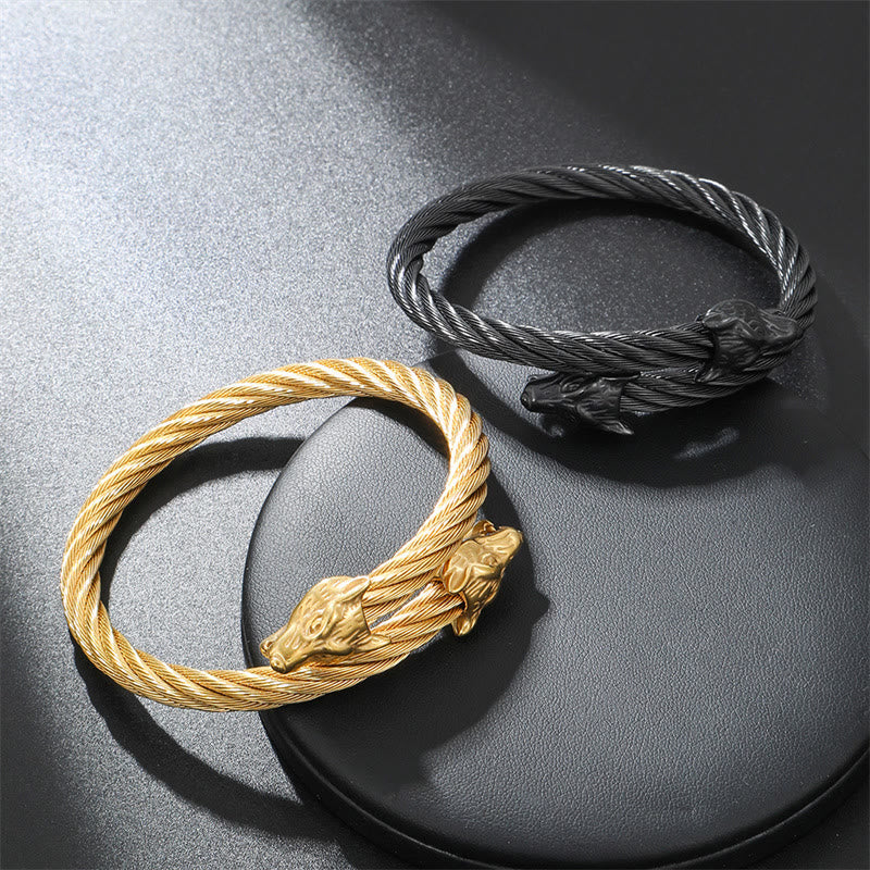 WorldNorse Wolf Gedrehtes offenes Armband