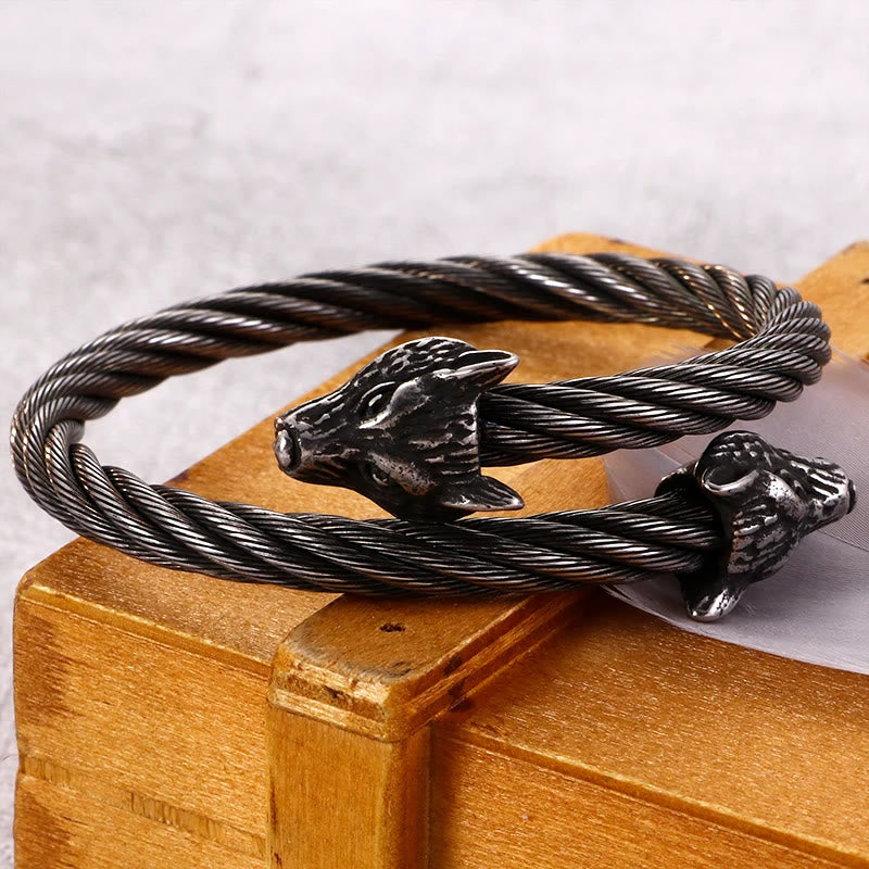 WorldNorse Wolf Gedrehtes offenes Armband