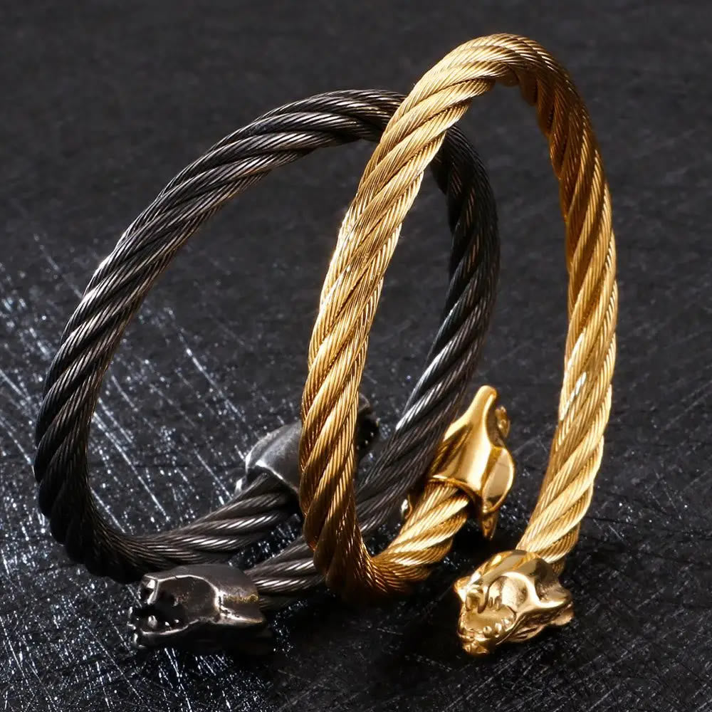 WorldNorse Wolf Gedrehtes offenes Armband