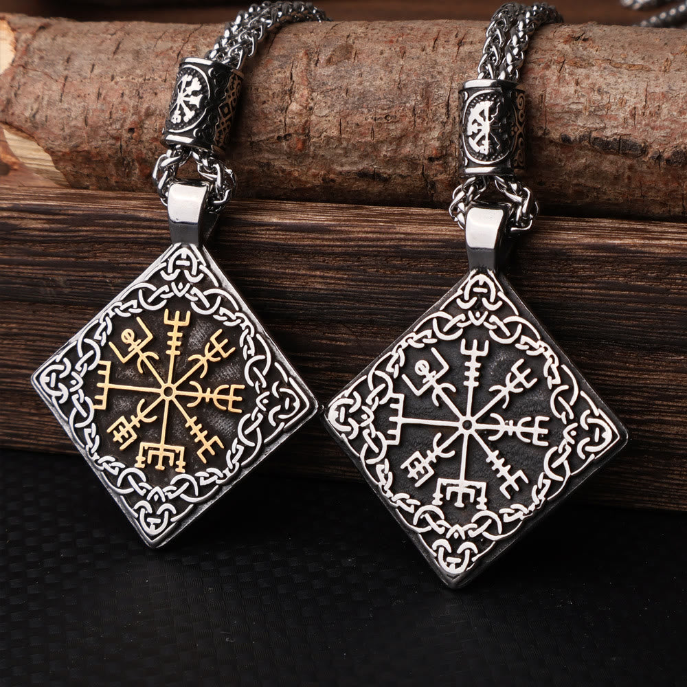 WorldNorse Keltischer Knoten umgeben Vegvisir geometrische Halskette