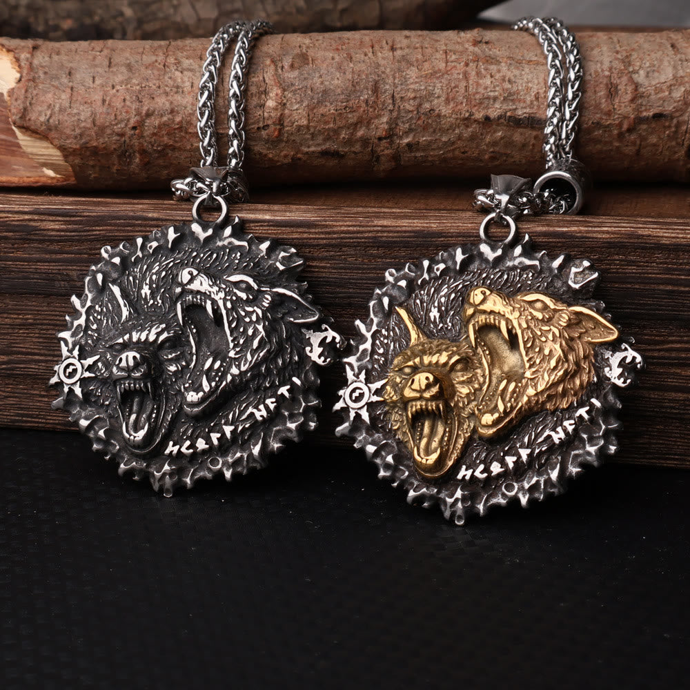 WorldNorse Nordische Halskette mit doppeltem Wolf