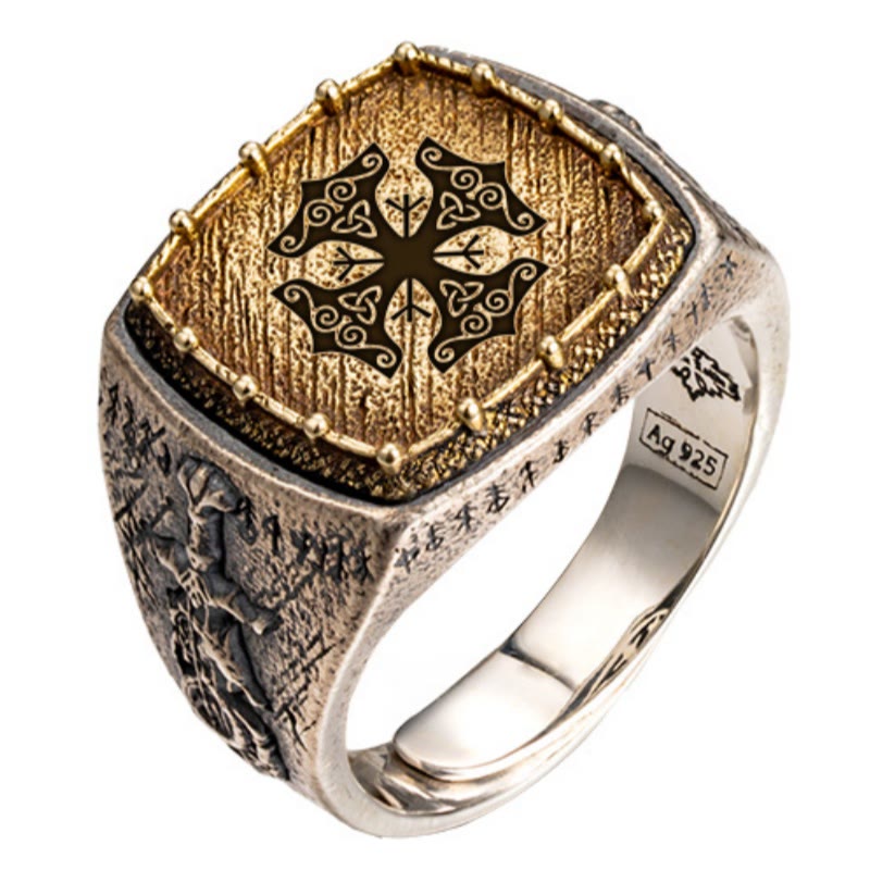 WorldNorse Ring aus 925er Sterlingsilber mit Valknut und Wikingersymbolen