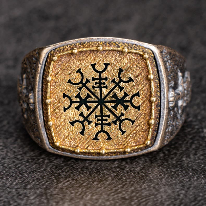 WorldNorse Ring aus 925er Sterlingsilber mit Valknut und Wikingersymbolen