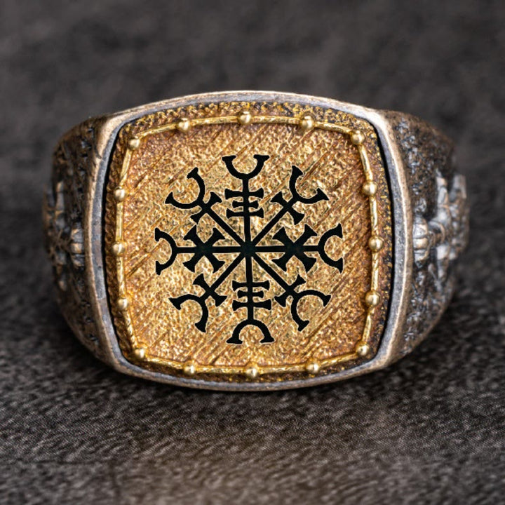 WorldNorse Ring aus 925er Sterlingsilber mit Valknut und Wikingersymbolen