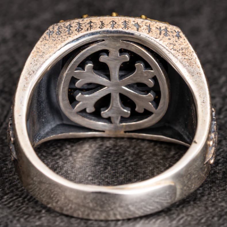 WorldNorse Ring aus 925er Sterlingsilber mit Valknut und Wikingersymbolen
