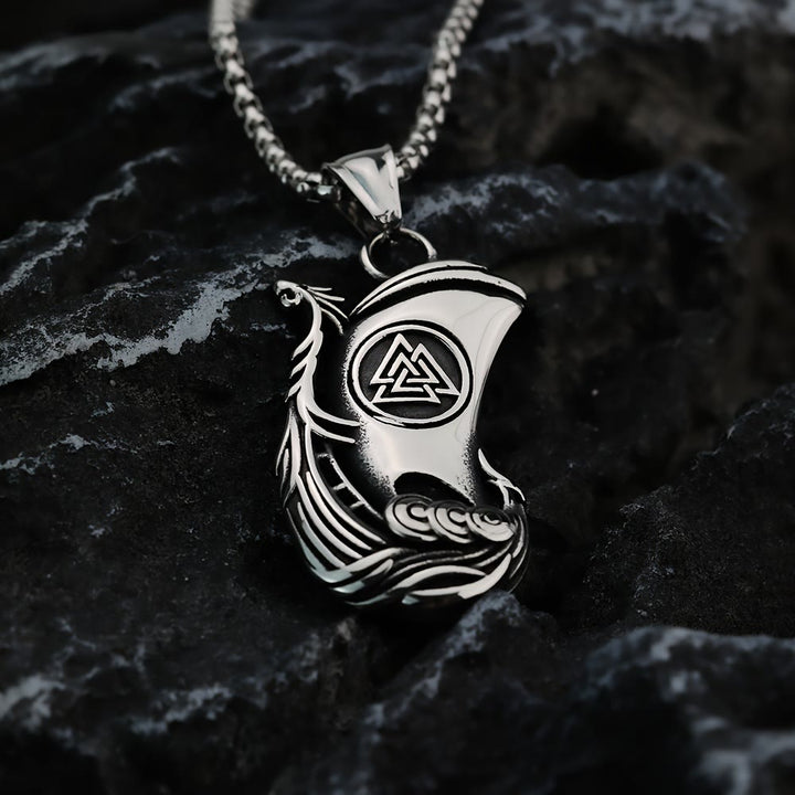 WorldNordische Wikinger-Piratenschiff-Halskette Valknut