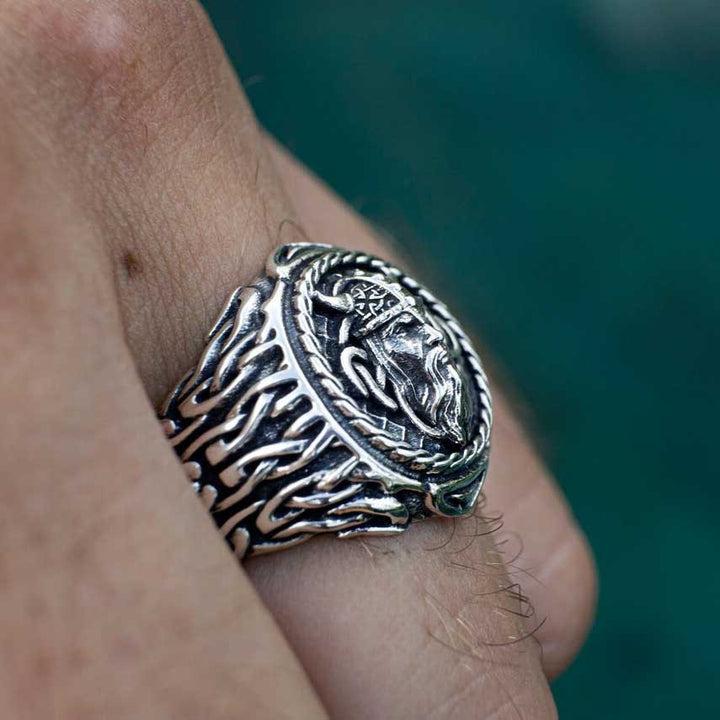 WorldNorse Odin-Kopf-Totem-Stammes- Keltischer Knoten -Ring