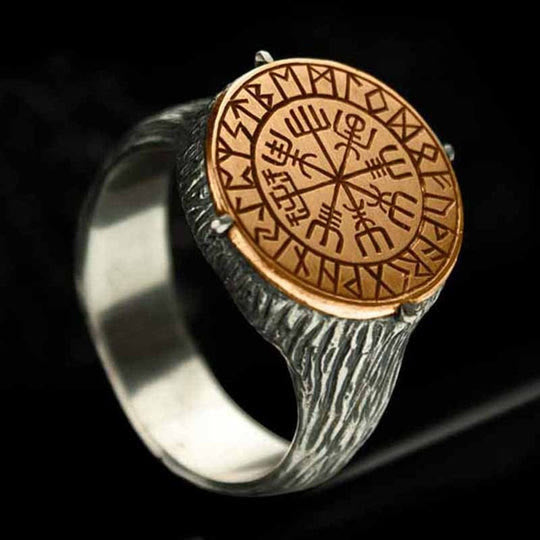 WorldNordischer Vegvisir Runenkreis-Kompassring