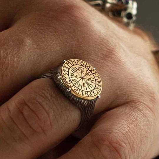 WorldNordischer Vegvisir Runenkreis-Kompassring
