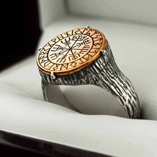 WorldNordischer Vegvisir Runenkreis-Kompassring