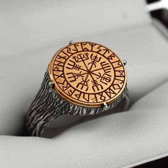 WorldNordischer Vegvisir Runenkreis-Kompassring