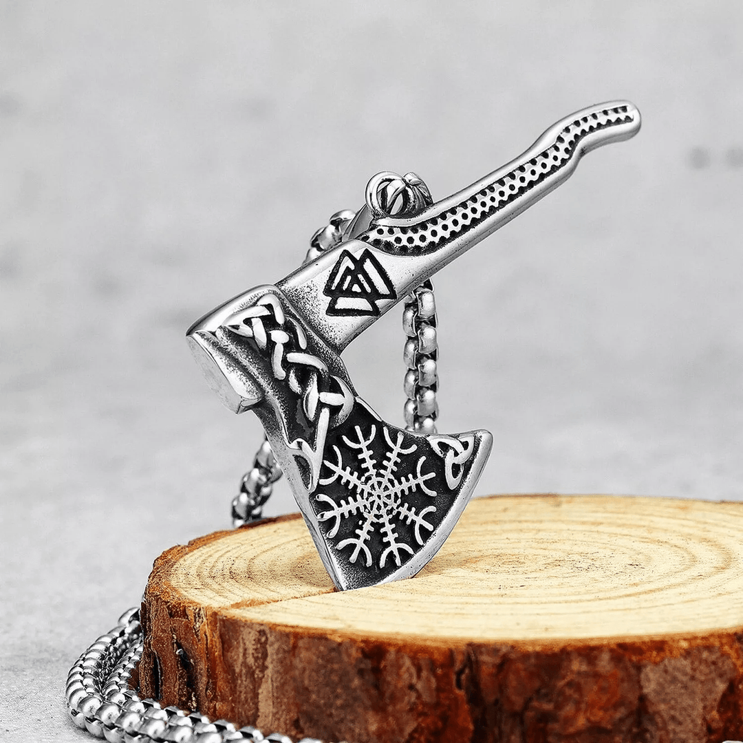 WorldNorse Wikinger Axt Halskette mit nordischen Mythologie-Symbolen