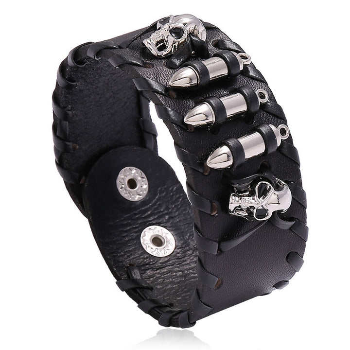 WorldNorse – Breites Biker-Armband aus Leder mit Totenkopf-Motiv