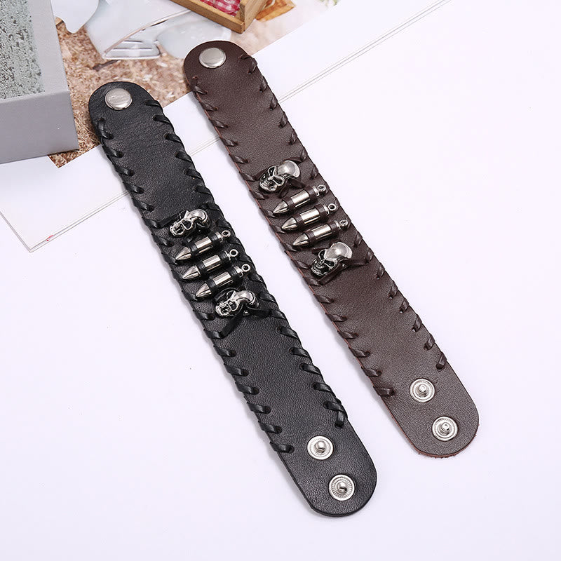 WorldNorse – Breites Biker-Armband aus Leder mit Totenkopf-Motiv