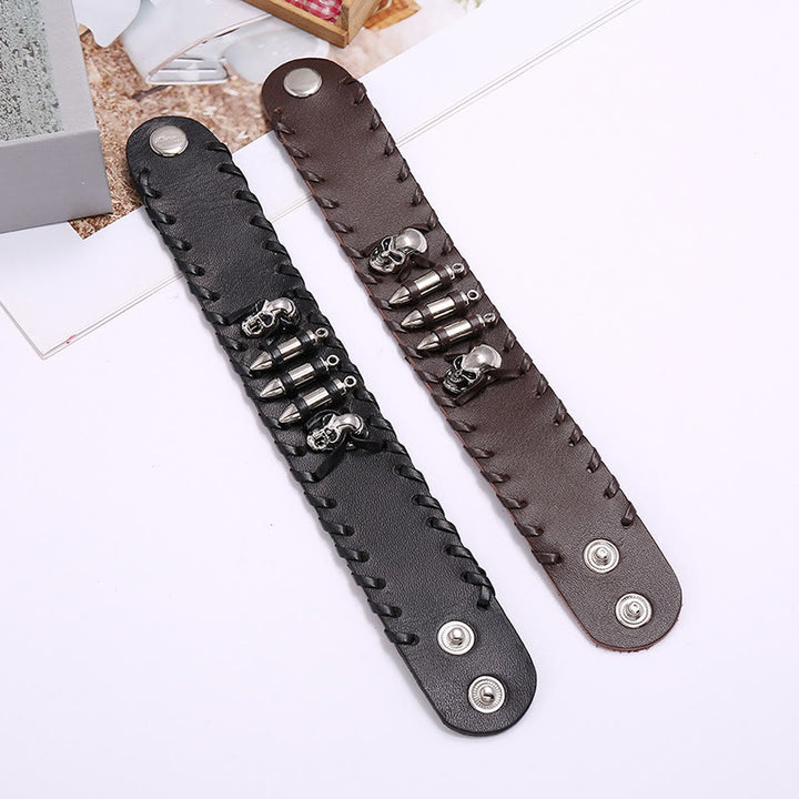 WorldNorse – Breites Biker-Armband aus Leder mit Totenkopf-Motiv