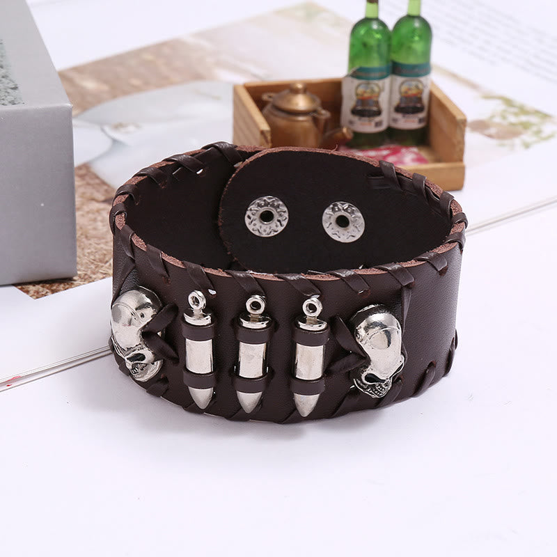WorldNorse – Breites Biker-Armband aus Leder mit Totenkopf-Motiv