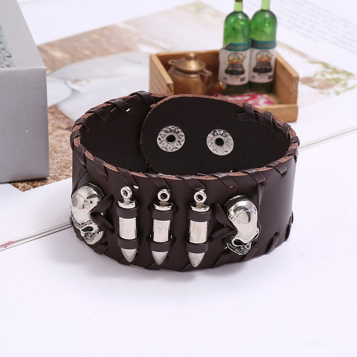 WorldNorse – Breites Biker-Armband aus Leder mit Totenkopf-Motiv