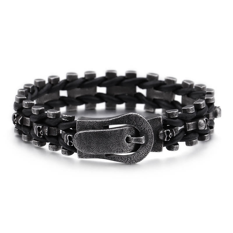 WorldNorse Totenkopf Schwarzes Lederseilarmband