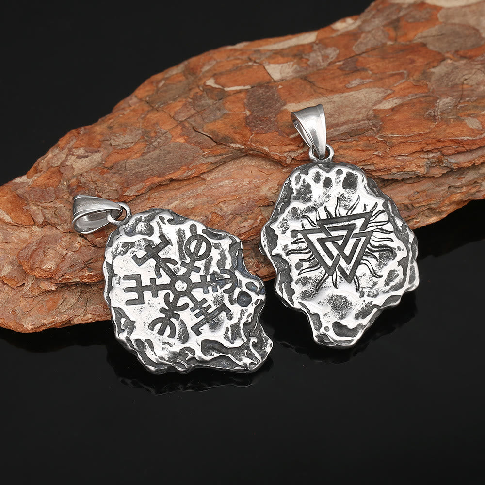 WorldNorse Vegvisir Valknut Doppelseitige Halskette
