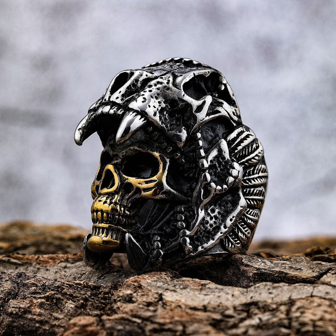 WorldNordischer Totenkopfhelm-Ring aus Edelstahl