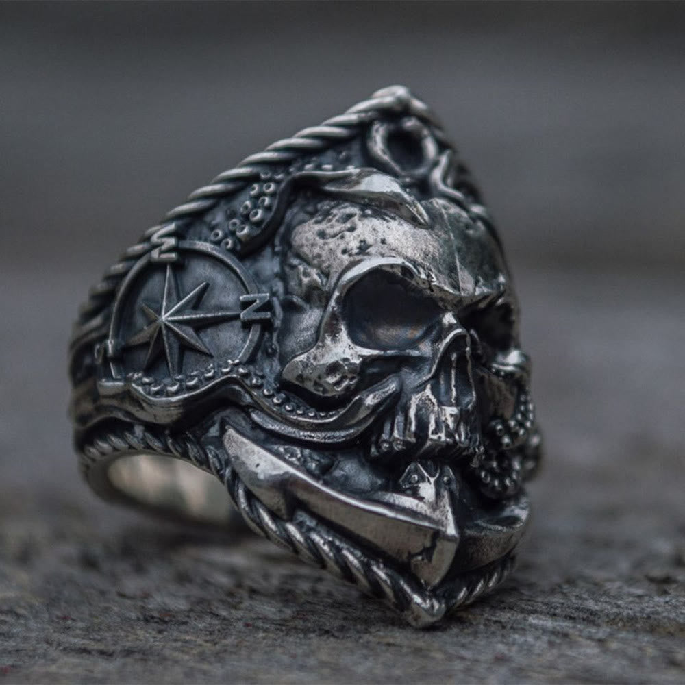 WorldNorse Oktopus Totenkopf Anker Titan Stahlring