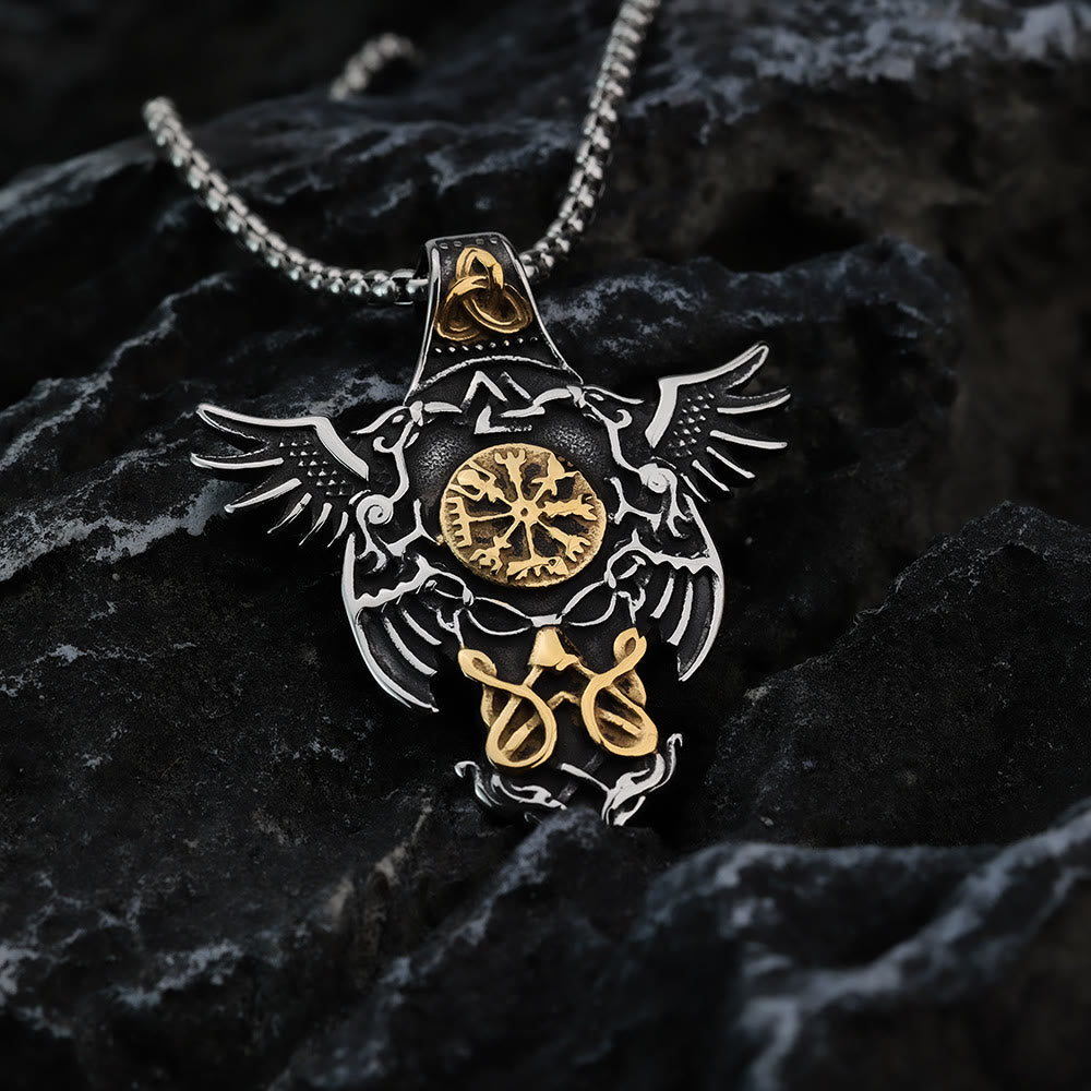 WorldNorse Vogelflügel Vegvisir Valknut Triquetra Halskette