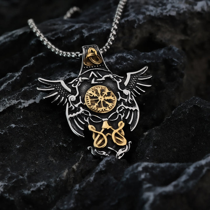 WorldNorse Vogelflügel Vegvisir Valknut Triquetra Halskette