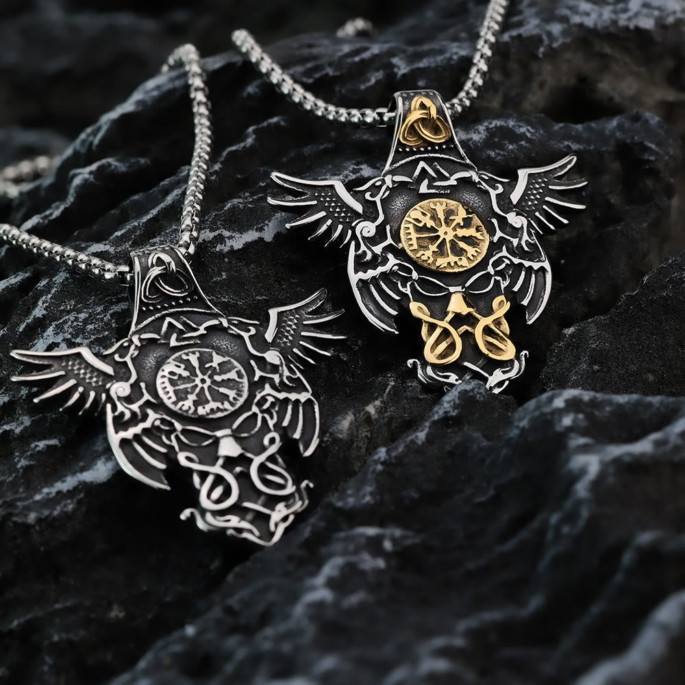 WorldNorse Vogelflügel Vegvisir Valknut Triquetra Halskette