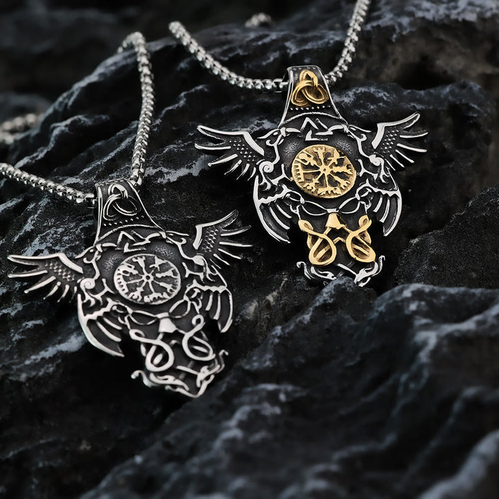 WorldNorse Vogelflügel Vegvisir Valknut Triquetra Halskette