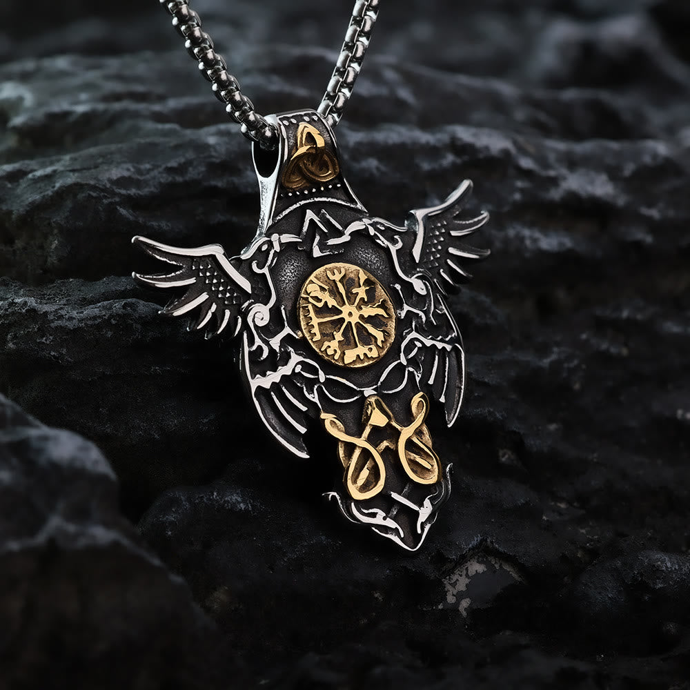 WorldNorse Vogelflügel Vegvisir Valknut Triquetra Halskette