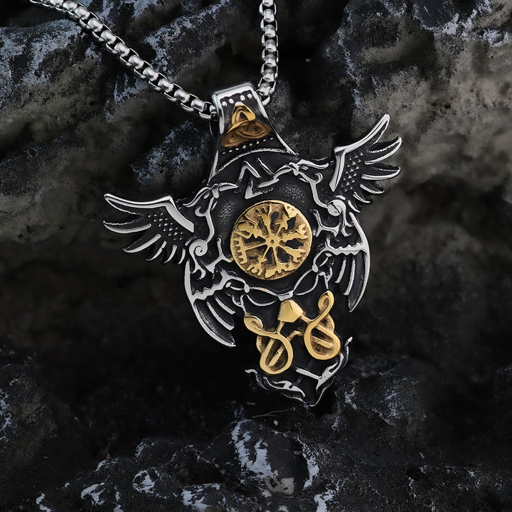 WorldNorse Vogelflügel Vegvisir Valknut Triquetra Halskette