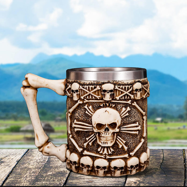 WorldNorse Bierkrug mit Totenkopf-Skelett-Griff