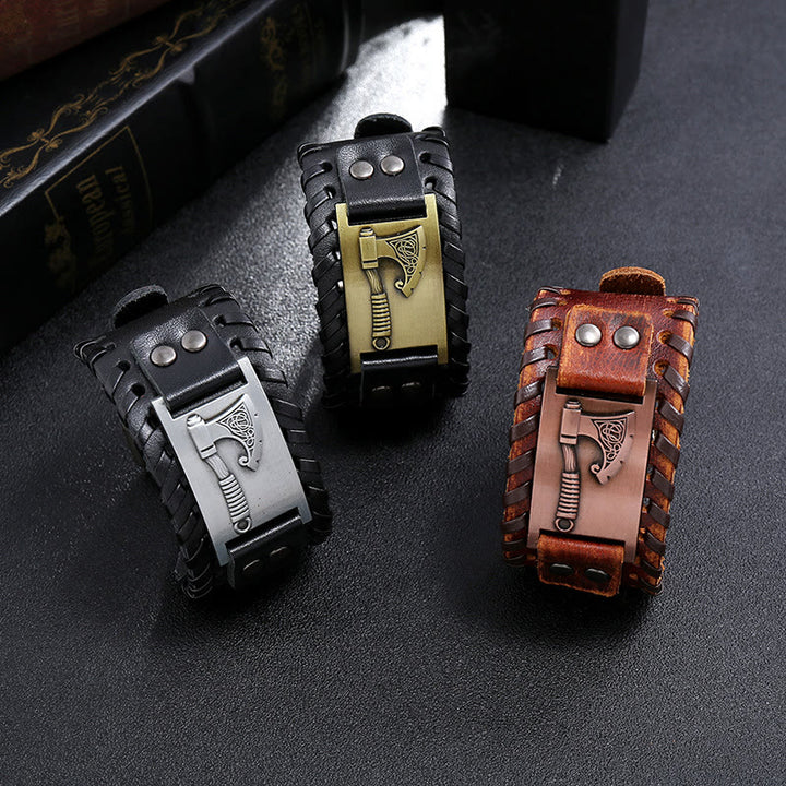 WorldNorse Wikinger Axt, Nordische Waffe, Lederarmband