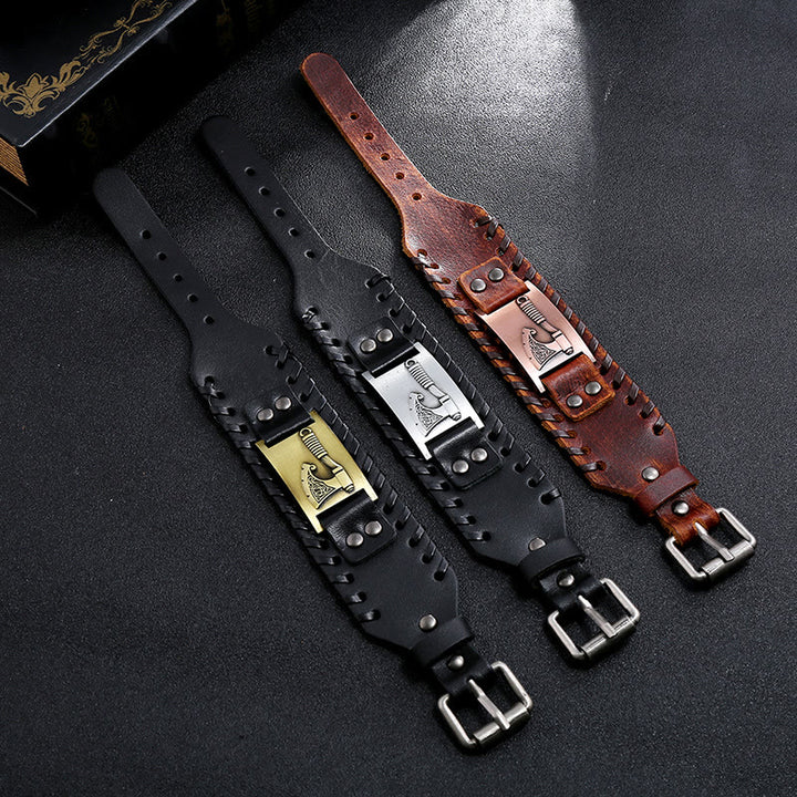 WorldNorse Wikinger Axt, Nordische Waffe, Lederarmband