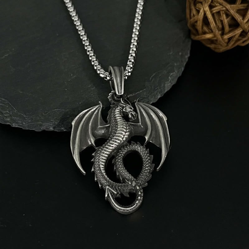 WorldNorse Halskette mit Nordischer Drache und fliegenden Flügeln