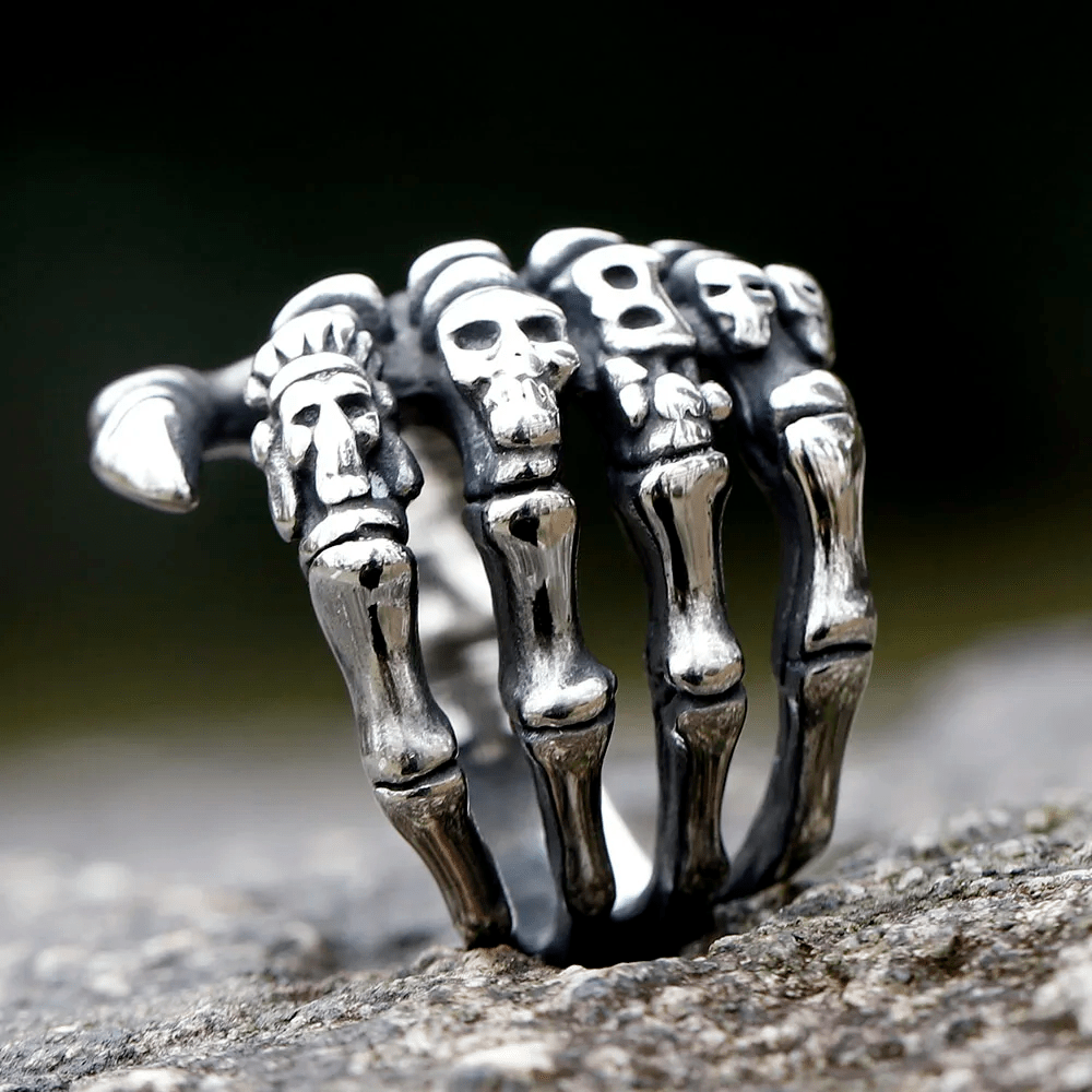 WorldNorse Fingerknochen Totenkopf Totenhand Ring