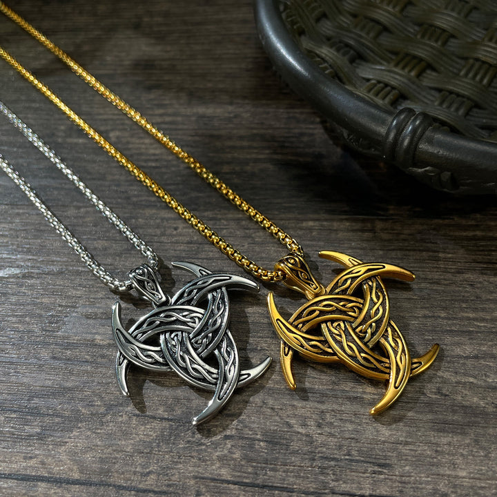 WorldNorse Halskette mit Keltischer Knoten und dreifachem Horn von Odin