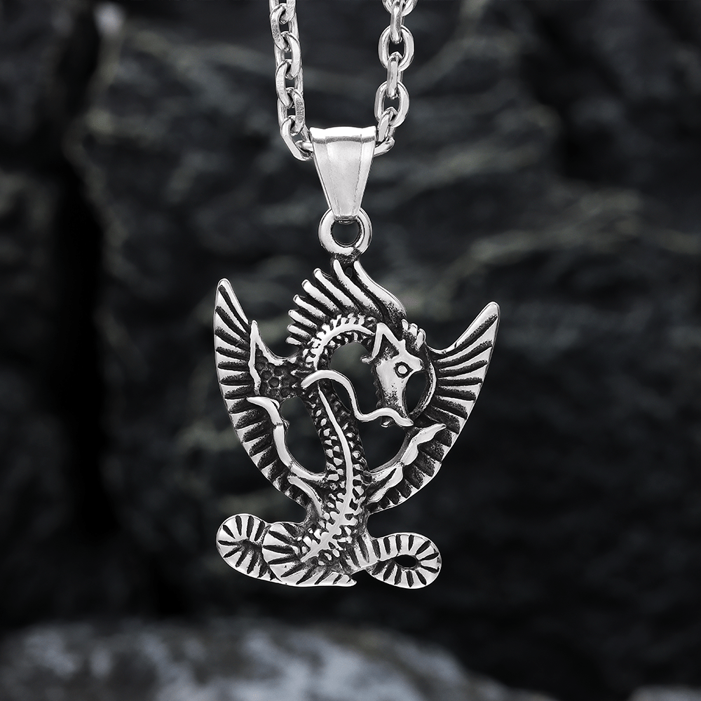 WorldNordische Halskette aus Stahl mit fliegendem Drachen