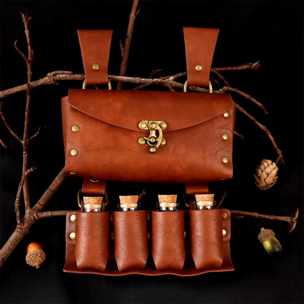 WorldNorse Mittelalterliche Gürteltasche aus Leder mit Hexenmotiv