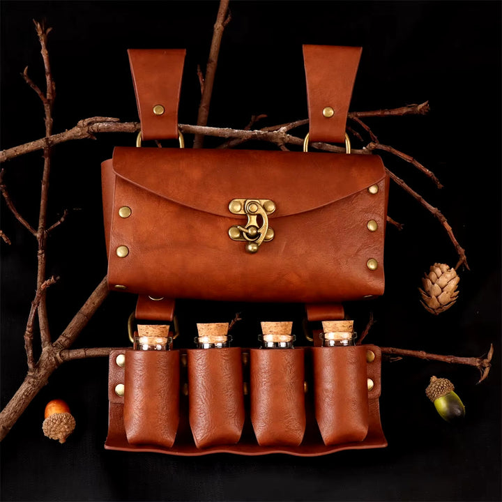 WorldNorse Mittelalterliche Gürteltasche aus Leder mit Hexenmotiv