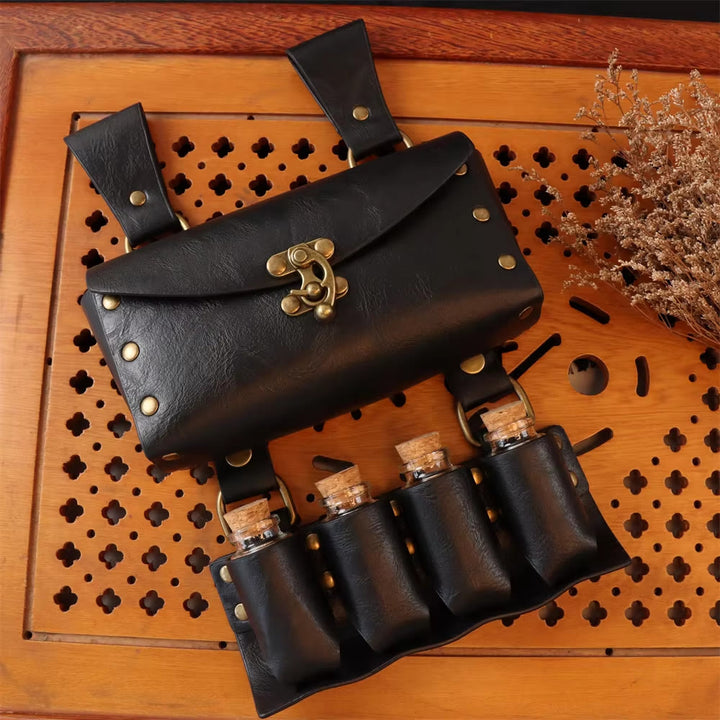 WorldNorse Mittelalterliche Gürteltasche aus Leder mit Hexenmotiv