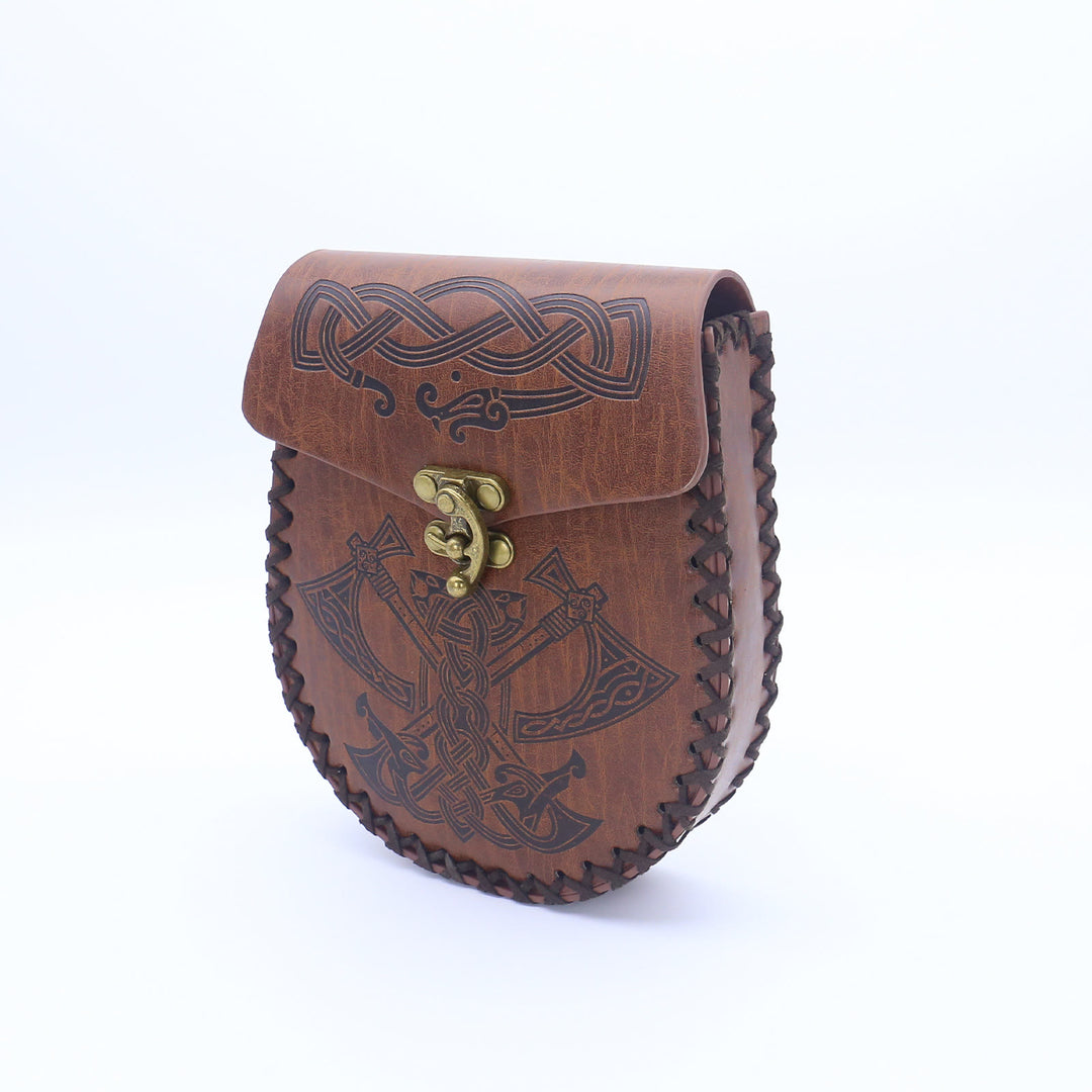 WorldNorse Wikinger Axt, Nordischer Drache , Wölfe, Ledergürteltasche