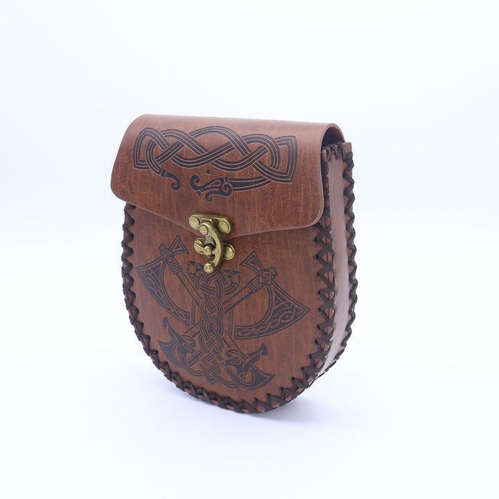WorldNorse Wikinger Axt, Nordischer Drache , Wölfe, Ledergürteltasche