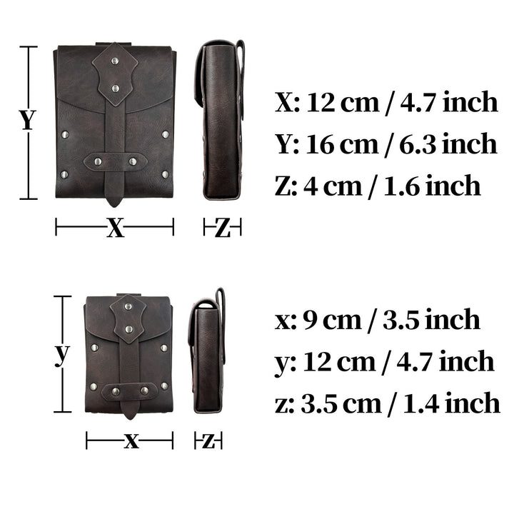 WorldNorse Gürteltasche/Taschenset aus Leder mit quadratischen Nieten
