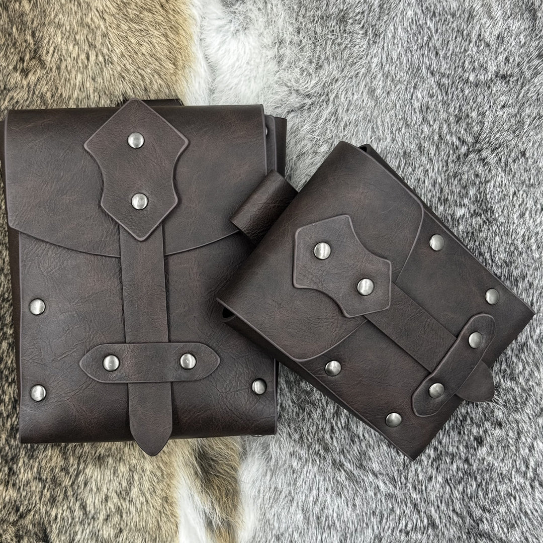 WorldNorse Gürteltasche/Taschenset aus Leder mit quadratischen Nieten