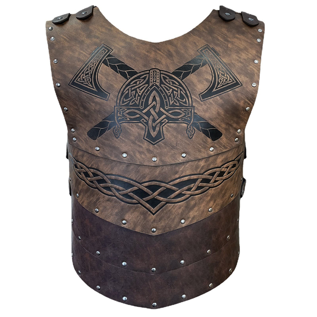 WorldNorse Wikinger Axt Mjölnir Lederweste Brustpanzer